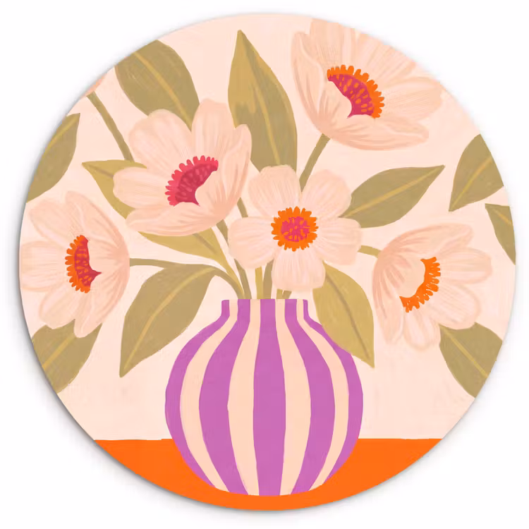 Wandcirkel - Glas - Bloemen - Vaas - Abstract - Paars - Oranje — 1
