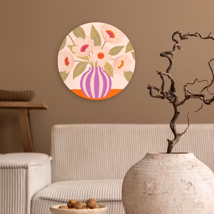 Wandcirkel - Glas - Bloemen - Vaas - Abstract - Paars - Oranje — 2
