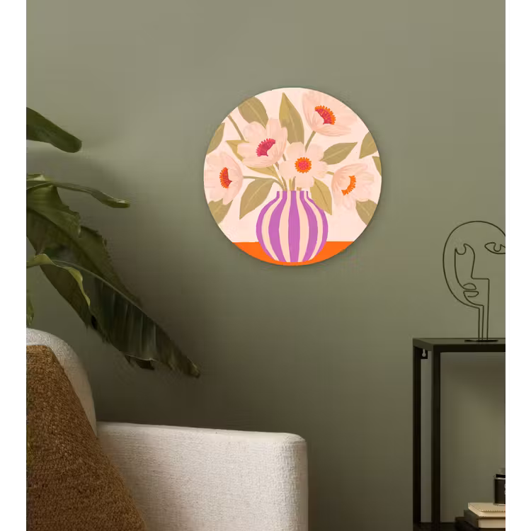 Wandcirkel - Glas - Bloemen - Vaas - Abstract - Paars - Oranje — 3