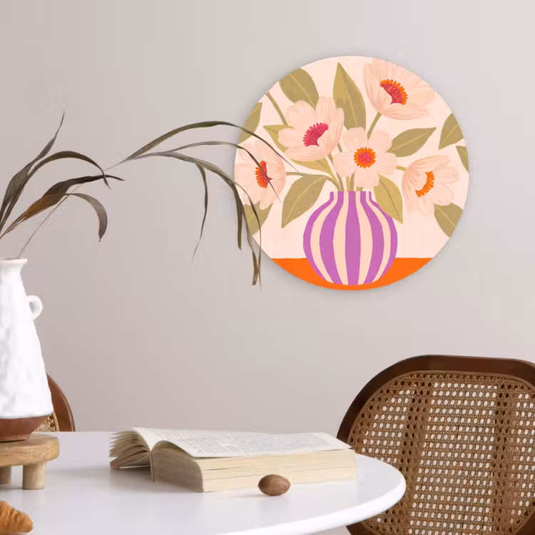 Wandcirkel - Glas - Bloemen - Vaas - Abstract - Paars - Oranje — 4
