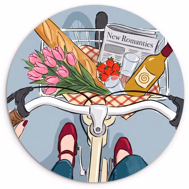 Wandcirkel - Glas - Fiets - Picknick - Zomer - Illustratie — 1