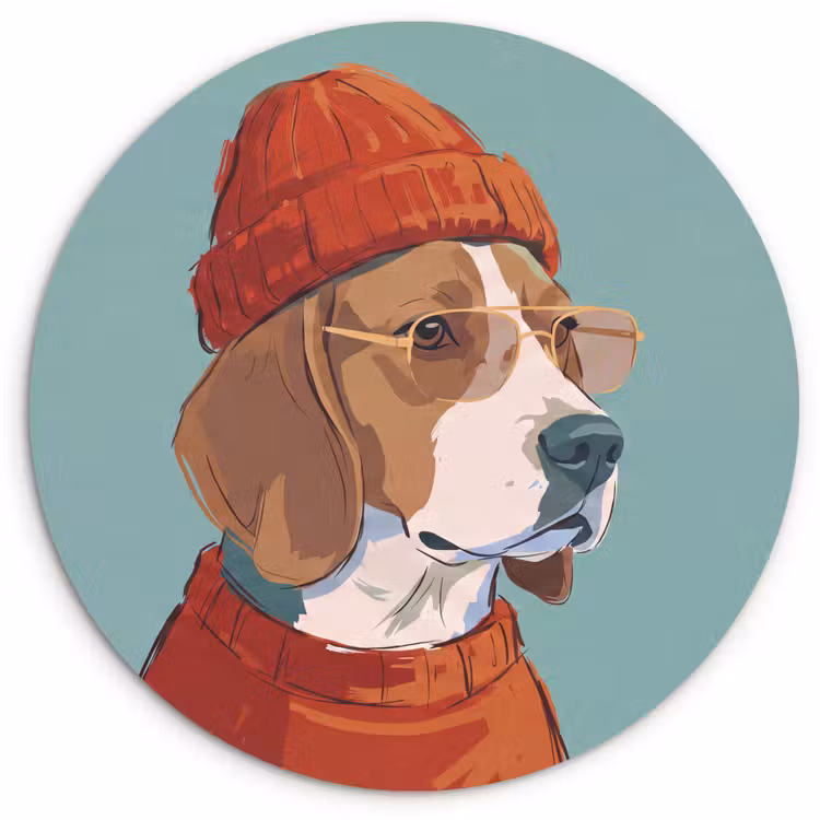 Wandcirkel - Glas - Hond - Beanie - Zonnebril - Dieren - Modern — 1