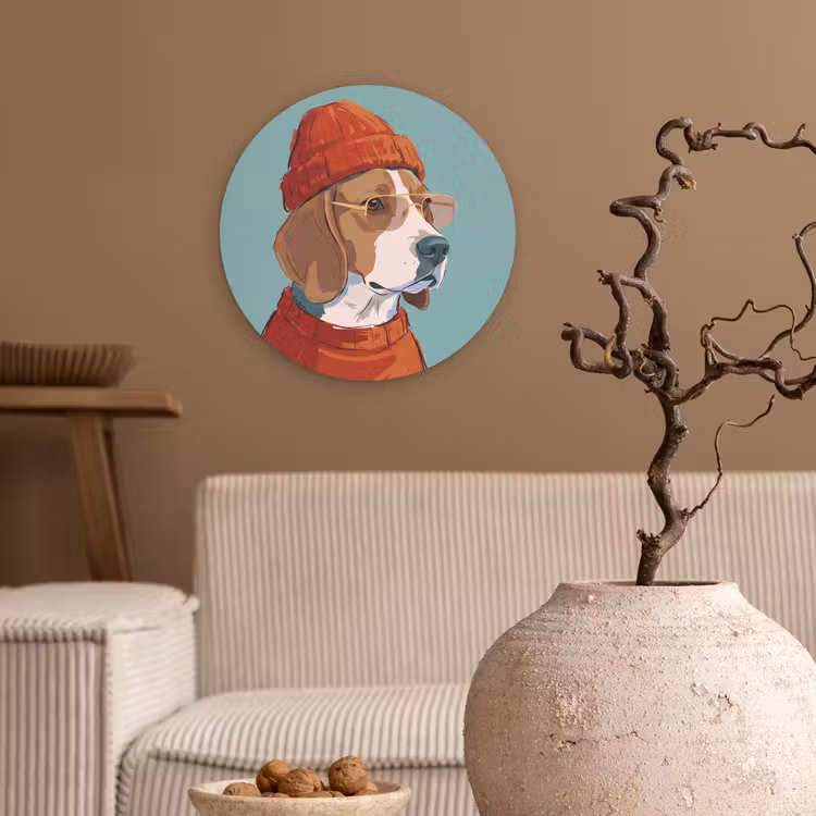Wandcirkel - Glas - Hond - Beanie - Zonnebril - Dieren - Modern — 2