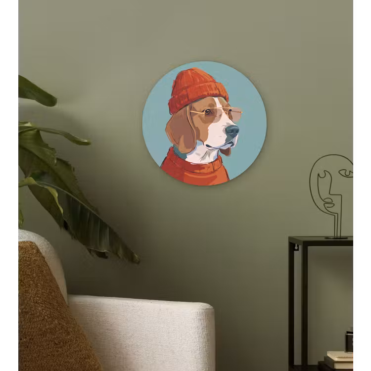 Wandcirkel - Glas - Hond - Beanie - Zonnebril - Dieren - Modern — 3