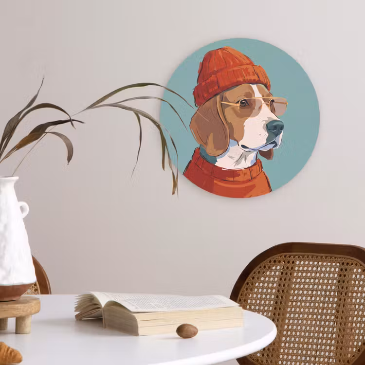 Wandcirkel - Glas - Hond - Beanie - Zonnebril - Dieren - Modern — 4