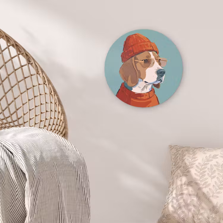 Wandcirkel - Glas - Hond - Beanie - Zonnebril - Dieren - Modern — 5