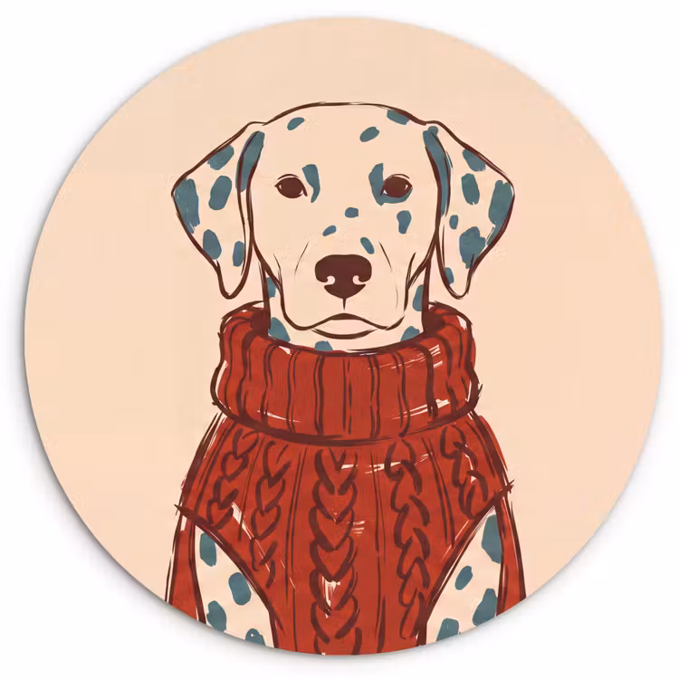 Wandcirkel - Glas - Hond - Trui - Winter - Dieren - Rood — 1