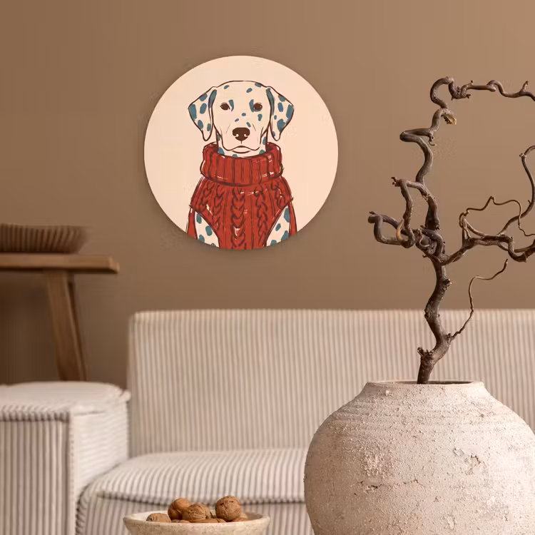 Wandcirkel - Glas - Hond - Trui - Winter - Dieren - Rood — 2