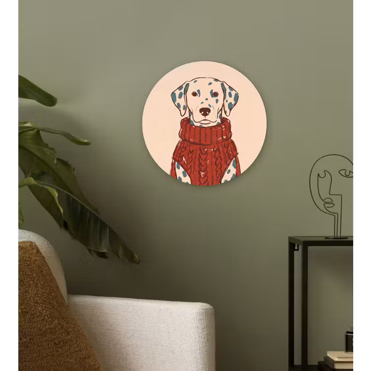 Wandcirkel - Glas - Hond - Trui - Winter - Dieren - Rood — 3