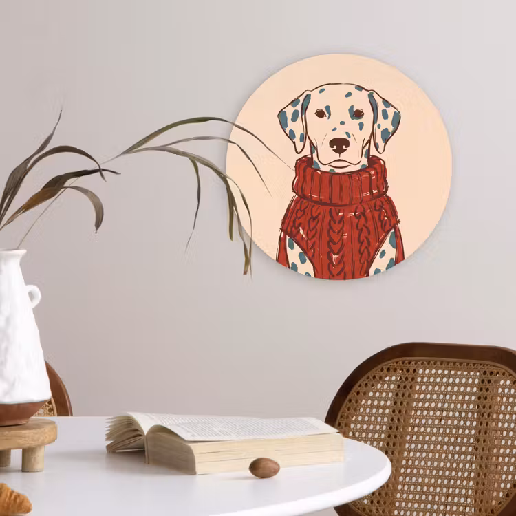 Wandcirkel - Glas - Hond - Trui - Winter - Dieren - Rood — 4