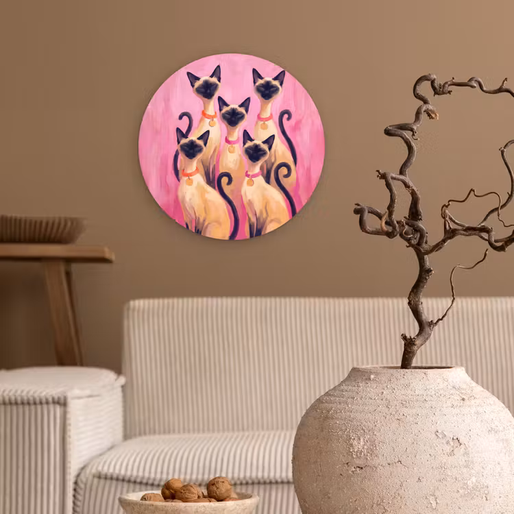 Wandcirkel - Glas - Kat - Groep - Dieren - Modern - Roze — 2