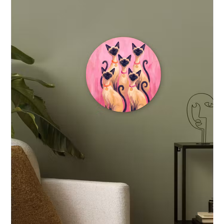 Wandcirkel - Glas - Kat - Groep - Dieren - Modern - Roze — 3