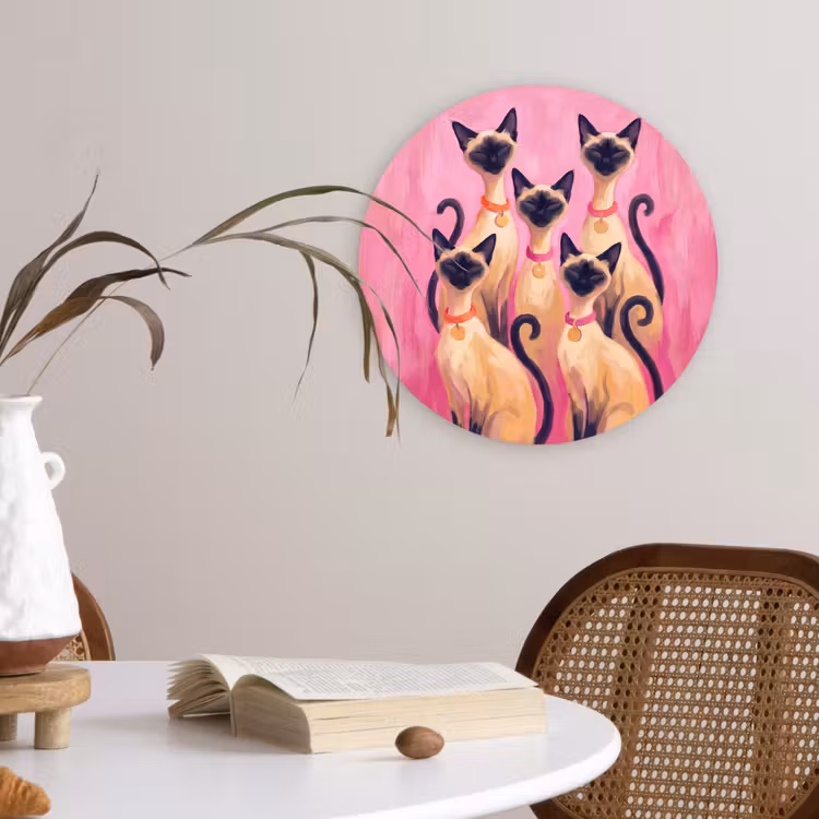 Wandcirkel - Glas - Kat - Groep - Dieren - Modern - Roze — 4