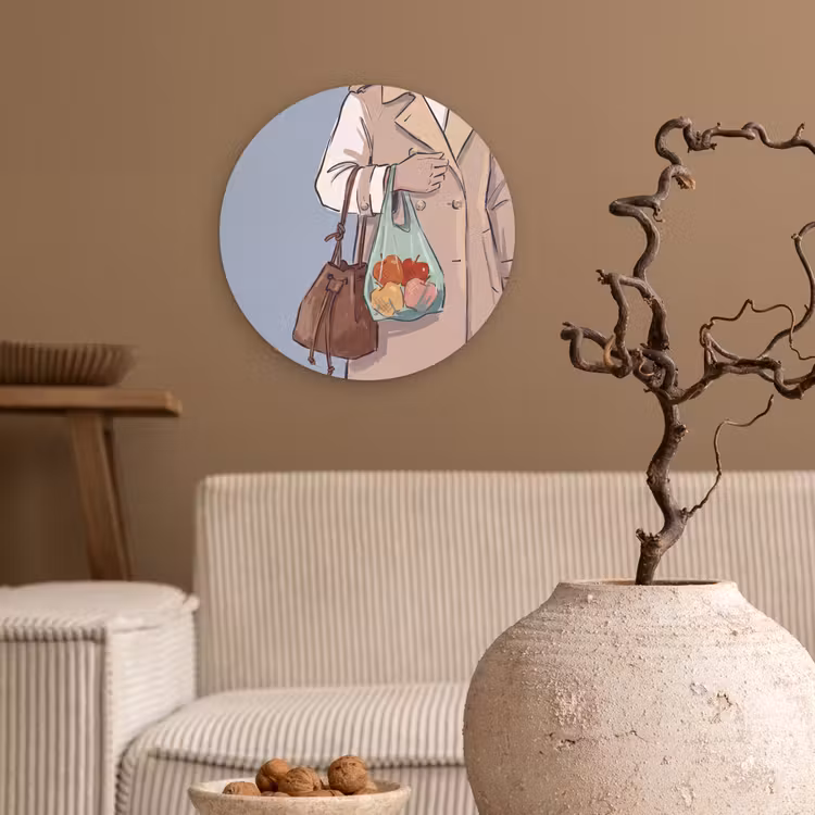 Wandcirkel - Glas - Mensen - Boodschappen - Stadsleven - Modern - Kleurrijk — 2