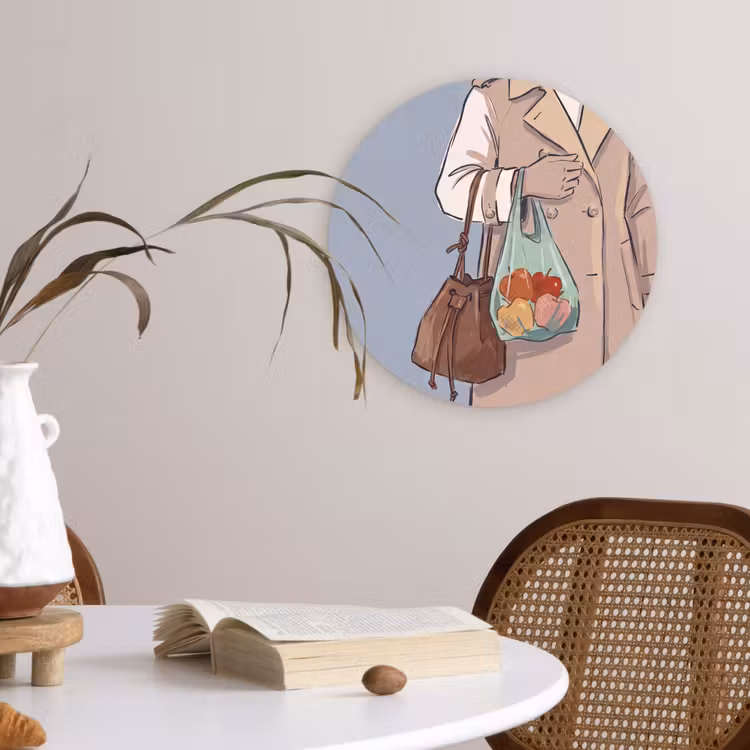 Wandcirkel - Glas - Mensen - Boodschappen - Stadsleven - Modern - Kleurrijk — 4