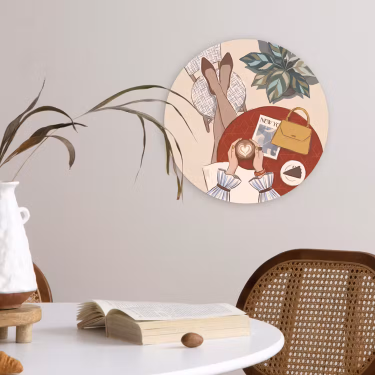 Wandcirkel - Glas - Mensen - Cafe - Koffie - Stadsleven - Modern — 4