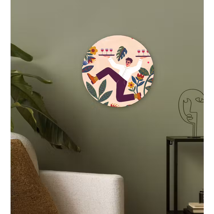 Wandcirkel - Glas - Mensen - Dienblad - Eten - Modern - Kleurrijk — 3