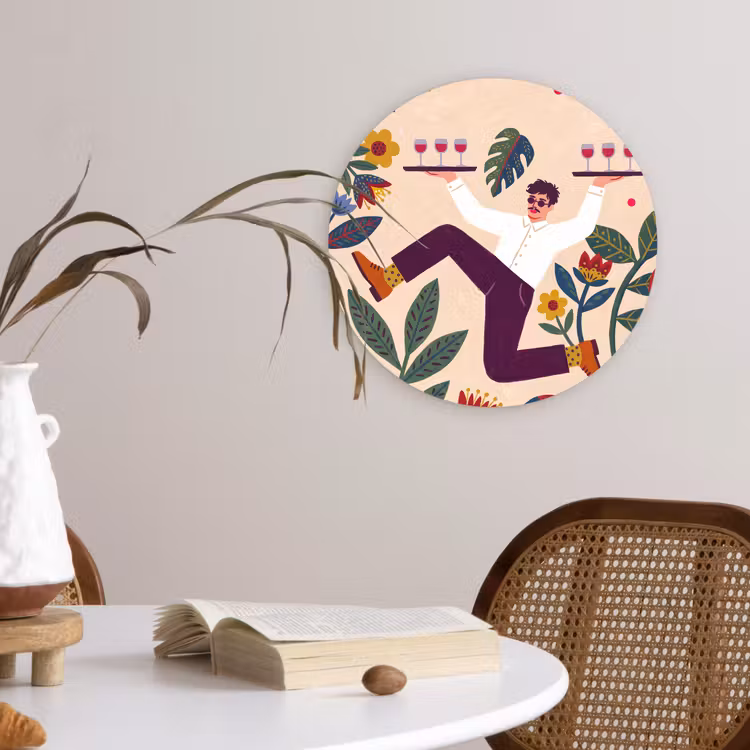 Wandcirkel - Glas - Mensen - Dienblad - Eten - Modern - Kleurrijk — 4