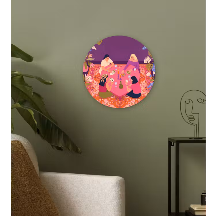 Wandcirkel - Glas - Mensen - Kaartspel - Interieur - Modern - Kleurrijk — 3
