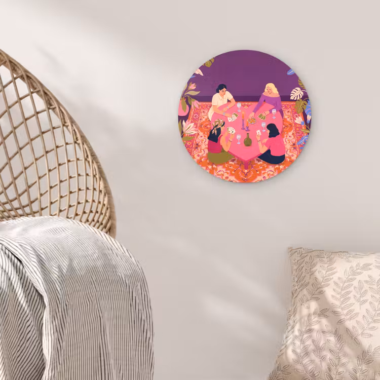 Wandcirkel - Glas - Mensen - Kaartspel - Interieur - Modern - Kleurrijk — 5