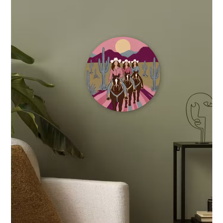 Wandcirkel - Glas - Mensen - Paard - Woestijn - Abstract - Roze — 3
