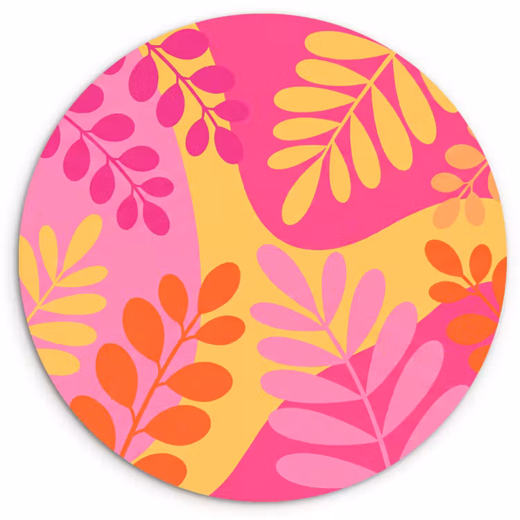 Wandcirkel - Glas - Natuur - Bladeren - Abstract - Roze - Geel — 1