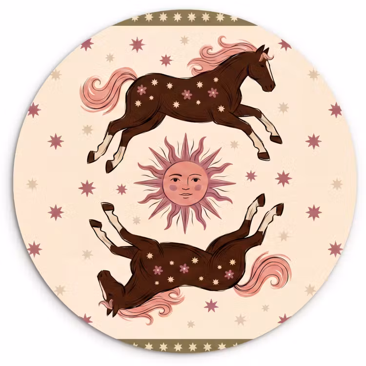 Wandcirkel - Glas - Paard - Zon - Mystiek - Illustratie - Roze — 1