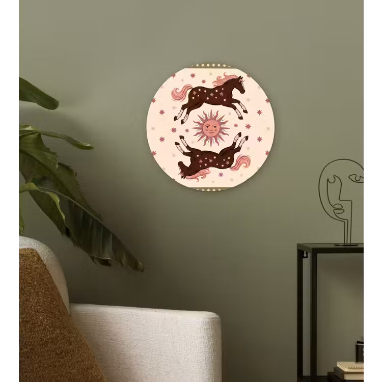 Wandcirkel - Glas - Paard - Zon - Mystiek - Illustratie - Roze — 3