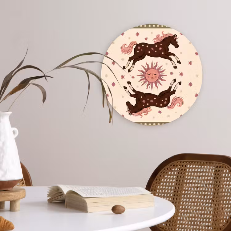 Wandcirkel - Glas - Paard - Zon - Mystiek - Illustratie - Roze — 4