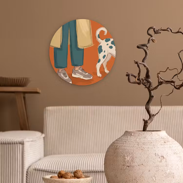 Wandcirkel - Glas - Persoon - Hond - Dieren - Illustratie - Modern — 2