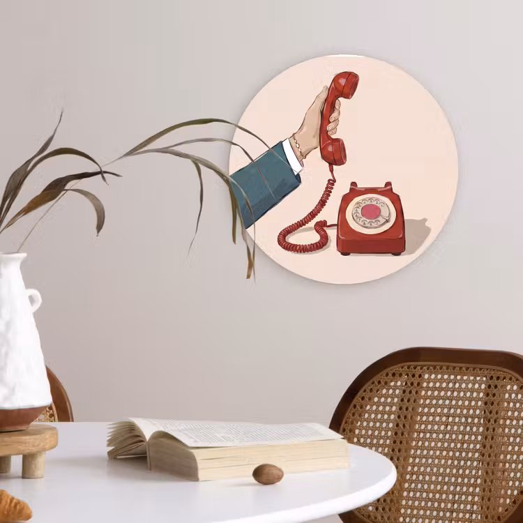 Wandcirkel - Glas - Telefoon - Hand - Vintage - Communicatie - Rood — 4