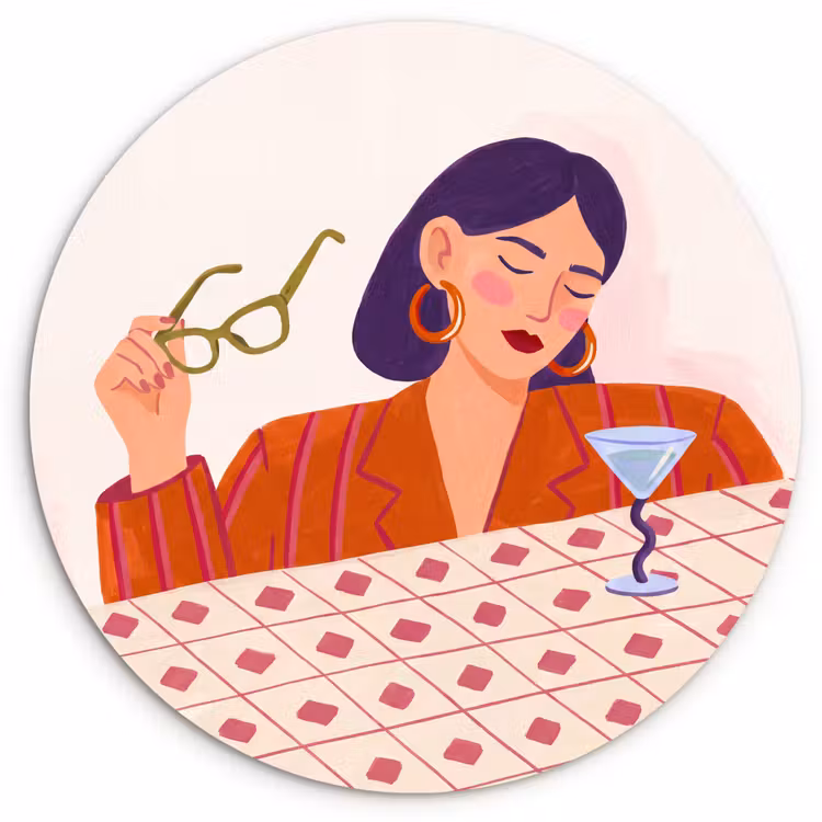 Wandcirkel - Glas - Vrouw - Bril - Cocktail - Illustratie - Modern — 1