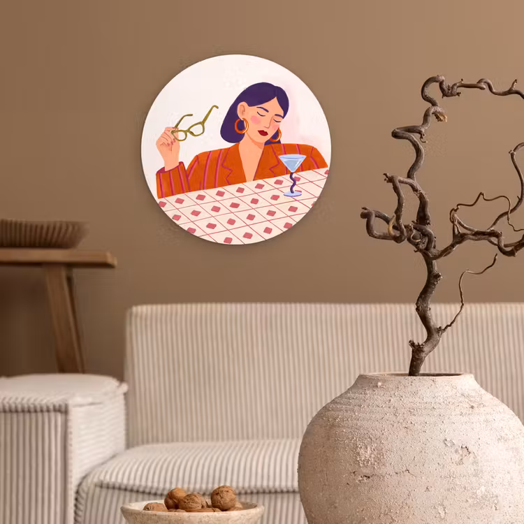 Wandcirkel - Glas - Vrouw - Bril - Cocktail - Illustratie - Modern — 2