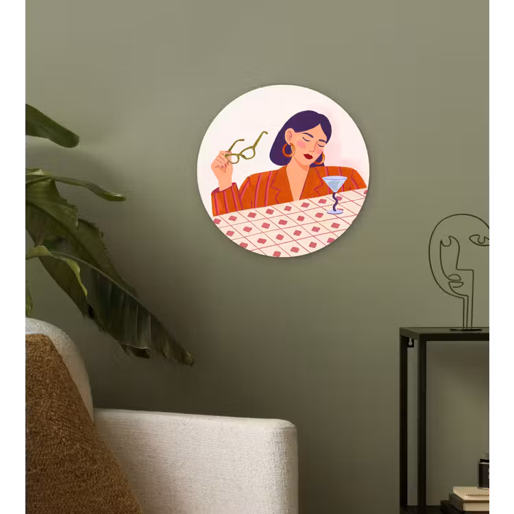 Wandcirkel - Glas - Vrouw - Bril - Cocktail - Illustratie - Modern — 3