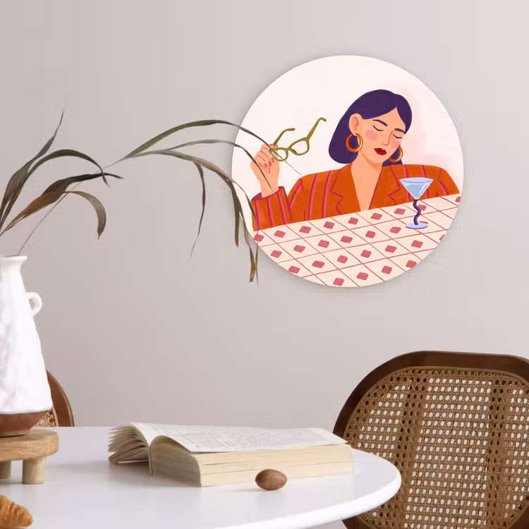 Wandcirkel - Glas - Vrouw - Bril - Cocktail - Illustratie - Modern — 4