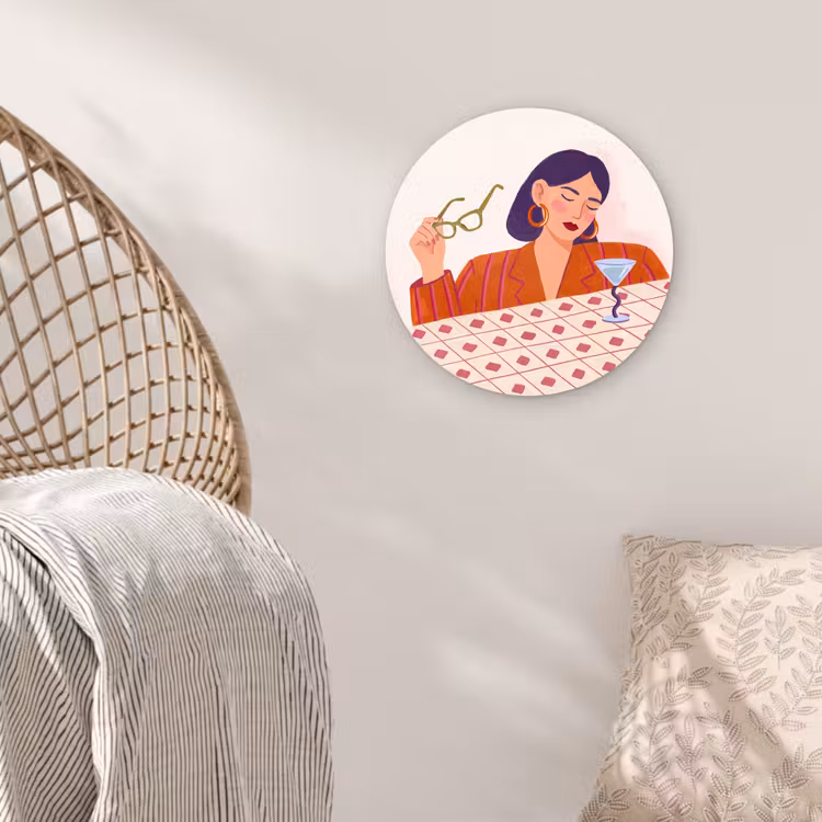 Wandcirkel - Glas - Vrouw - Bril - Cocktail - Illustratie - Modern — 5