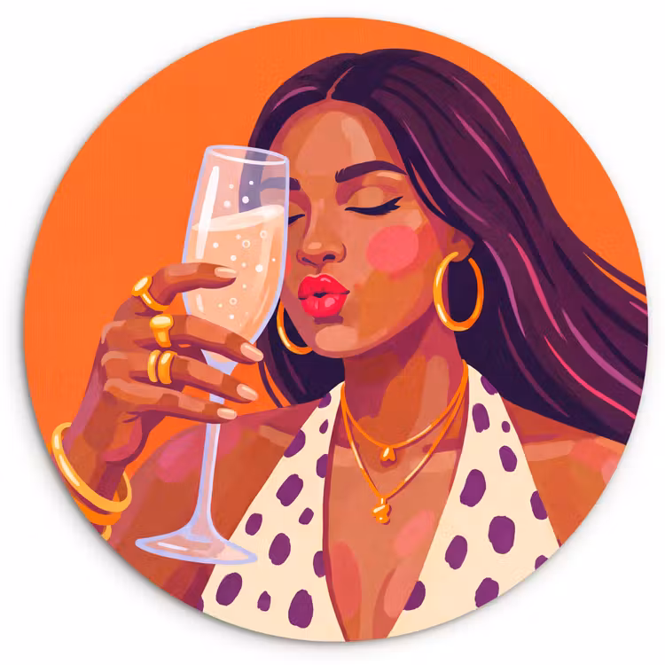 Wandcirkel - Glas - Vrouw - Champagne - Feest - Modern - Oranje — 1