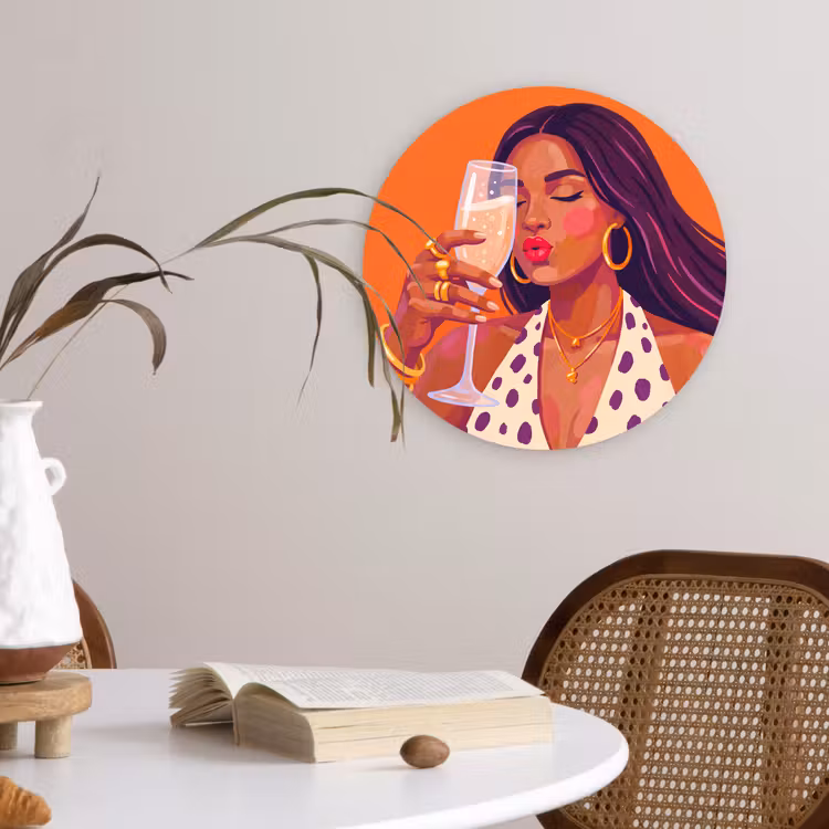 Wandcirkel - Glas - Vrouw - Champagne - Feest - Modern - Oranje — 4