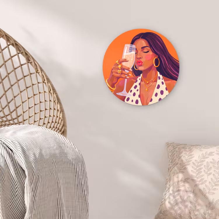 Wandcirkel - Glas - Vrouw - Champagne - Feest - Modern - Oranje — 5