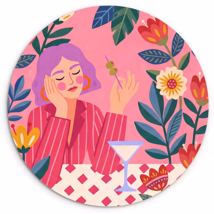 Wandcirkel - Glas - Vrouw - Cocktail - Bloemen - Modern - Roze — 1