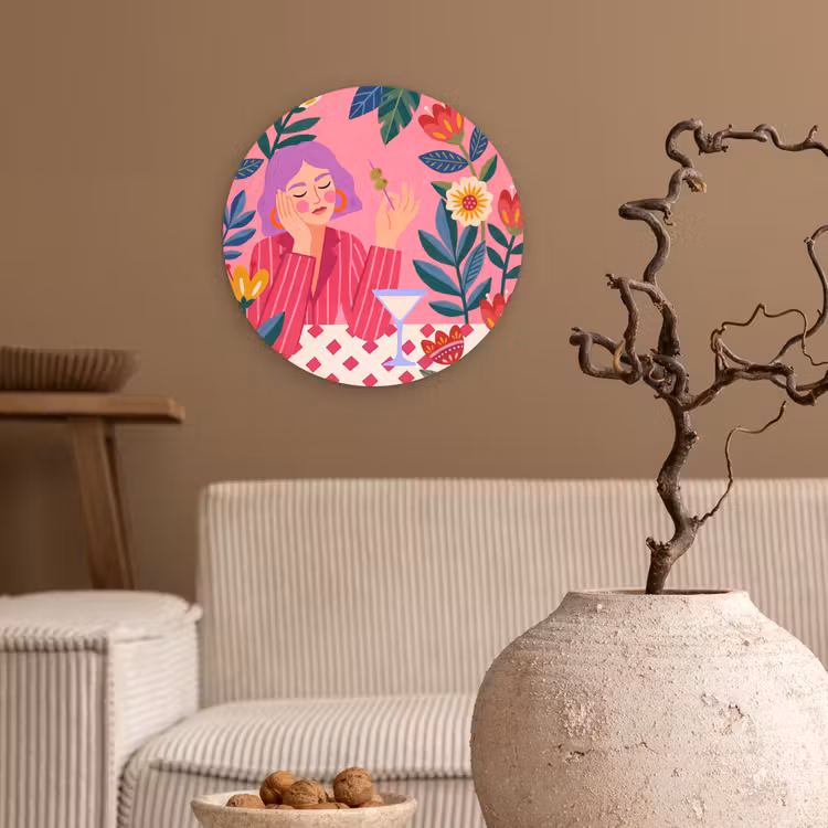 Wandcirkel - Glas - Vrouw - Cocktail - Bloemen - Modern - Roze — 2