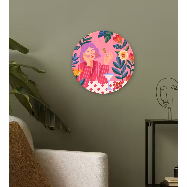 Wandcirkel - Glas - Vrouw - Cocktail - Bloemen - Modern - Roze — 3