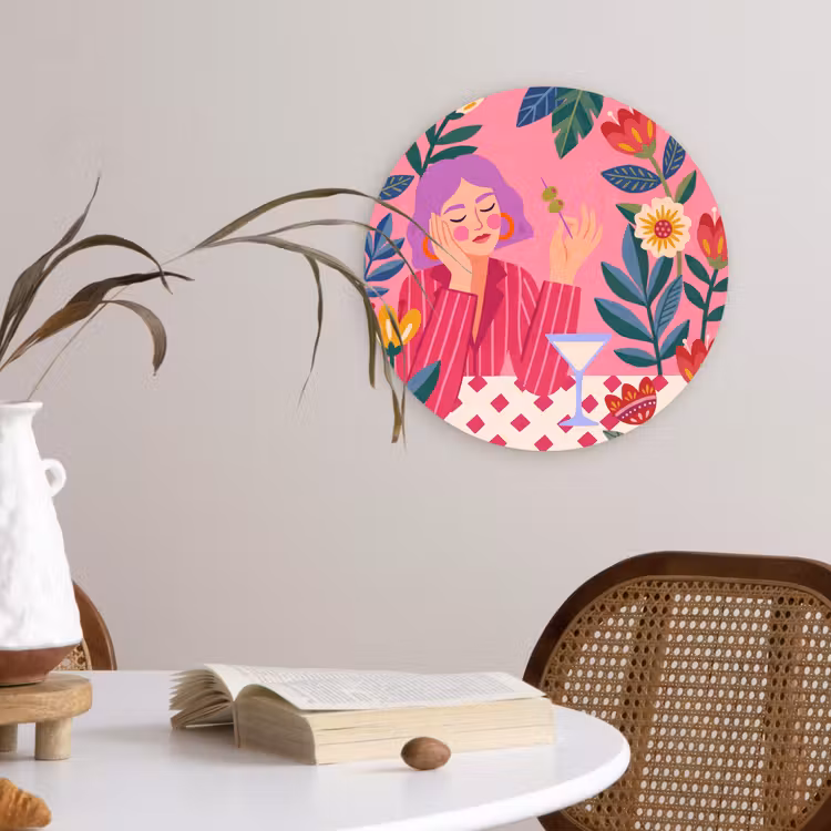 Wandcirkel - Glas - Vrouw - Cocktail - Bloemen - Modern - Roze — 4