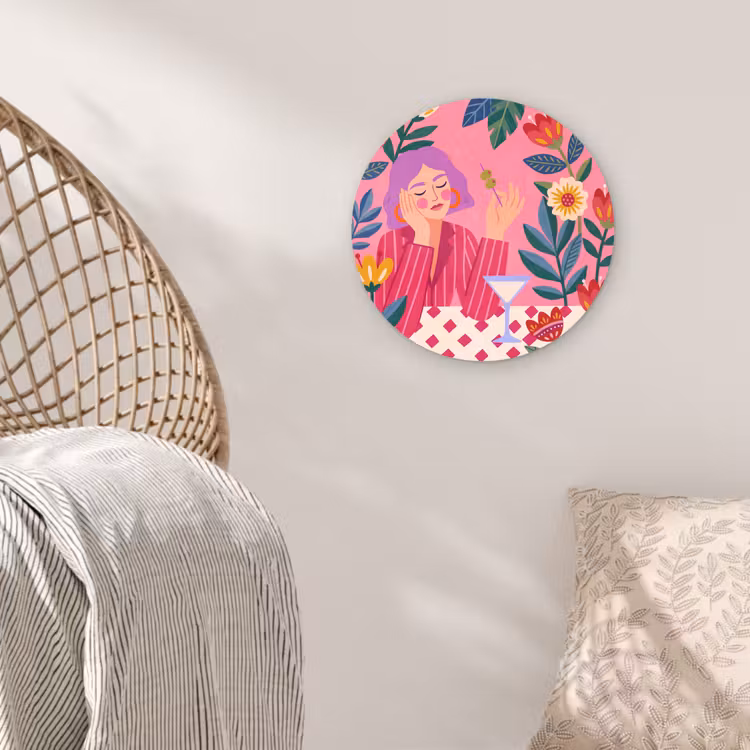 Wandcirkel - Glas - Vrouw - Cocktail - Bloemen - Modern - Roze — 5