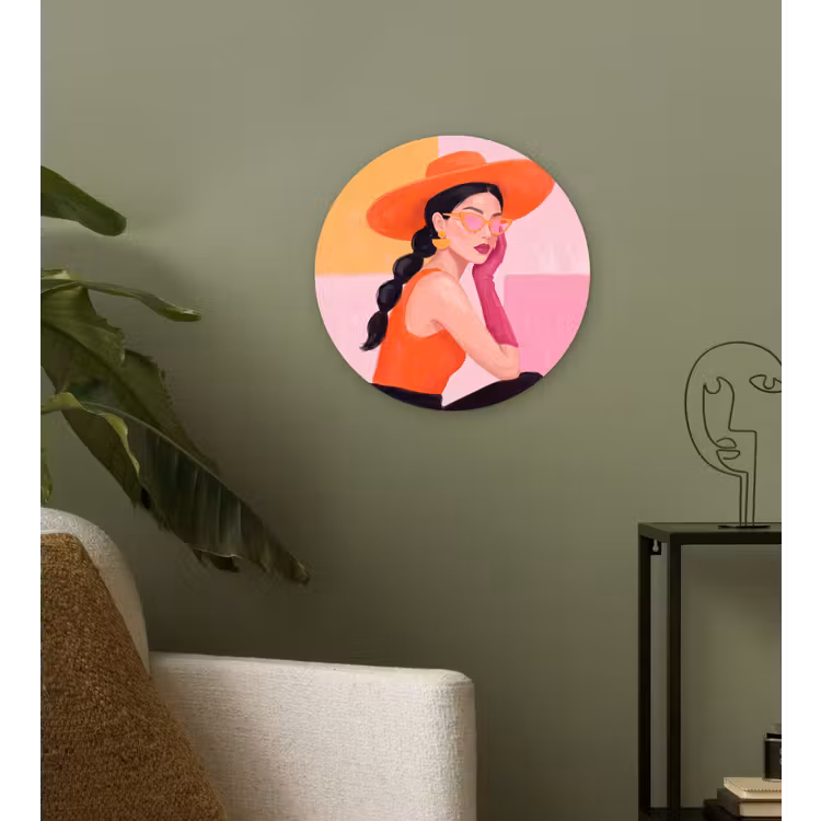 Wandcirkel - Glas - Vrouw - Hoed - Mode - Modern - Oranje — 3