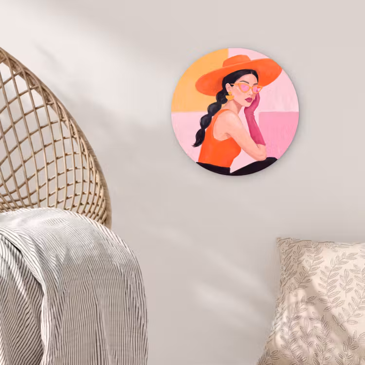 Wandcirkel - Glas - Vrouw - Hoed - Mode - Modern - Oranje — 5