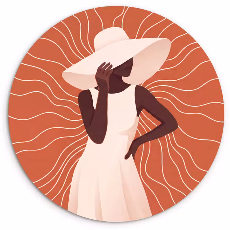 Wandcirkel - Glas - Vrouw - Hoed - Portret - Modern - Beige — 1