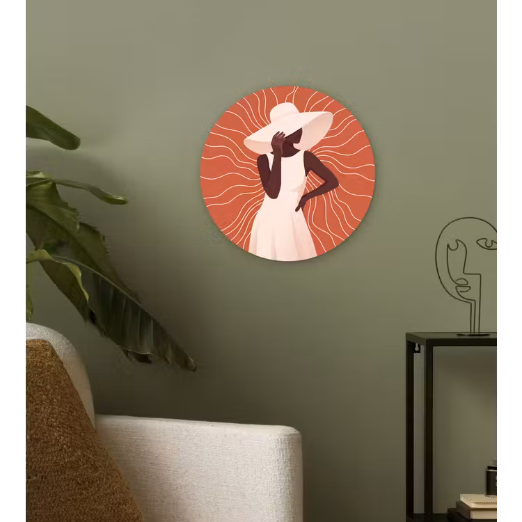 Wandcirkel - Glas - Vrouw - Hoed - Portret - Modern - Beige — 3
