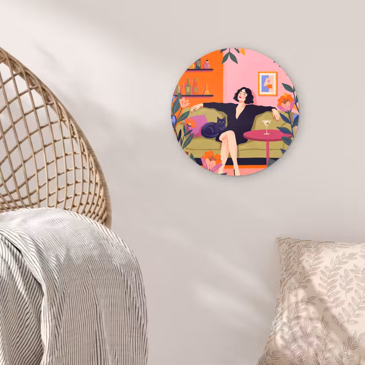 Wandcirkel - Glas - Vrouw - Kat - Interieur - Modern - Kleurrijk — 5