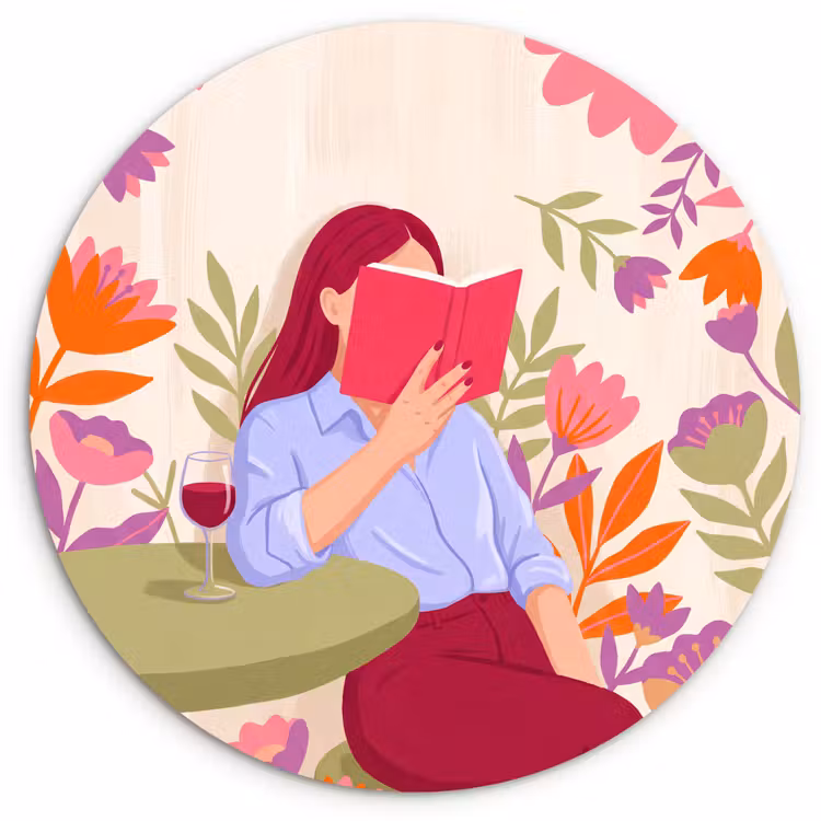 Wandcirkel - Glas - Vrouw - Lezen - Thuis - Modern - Bloemen — 1